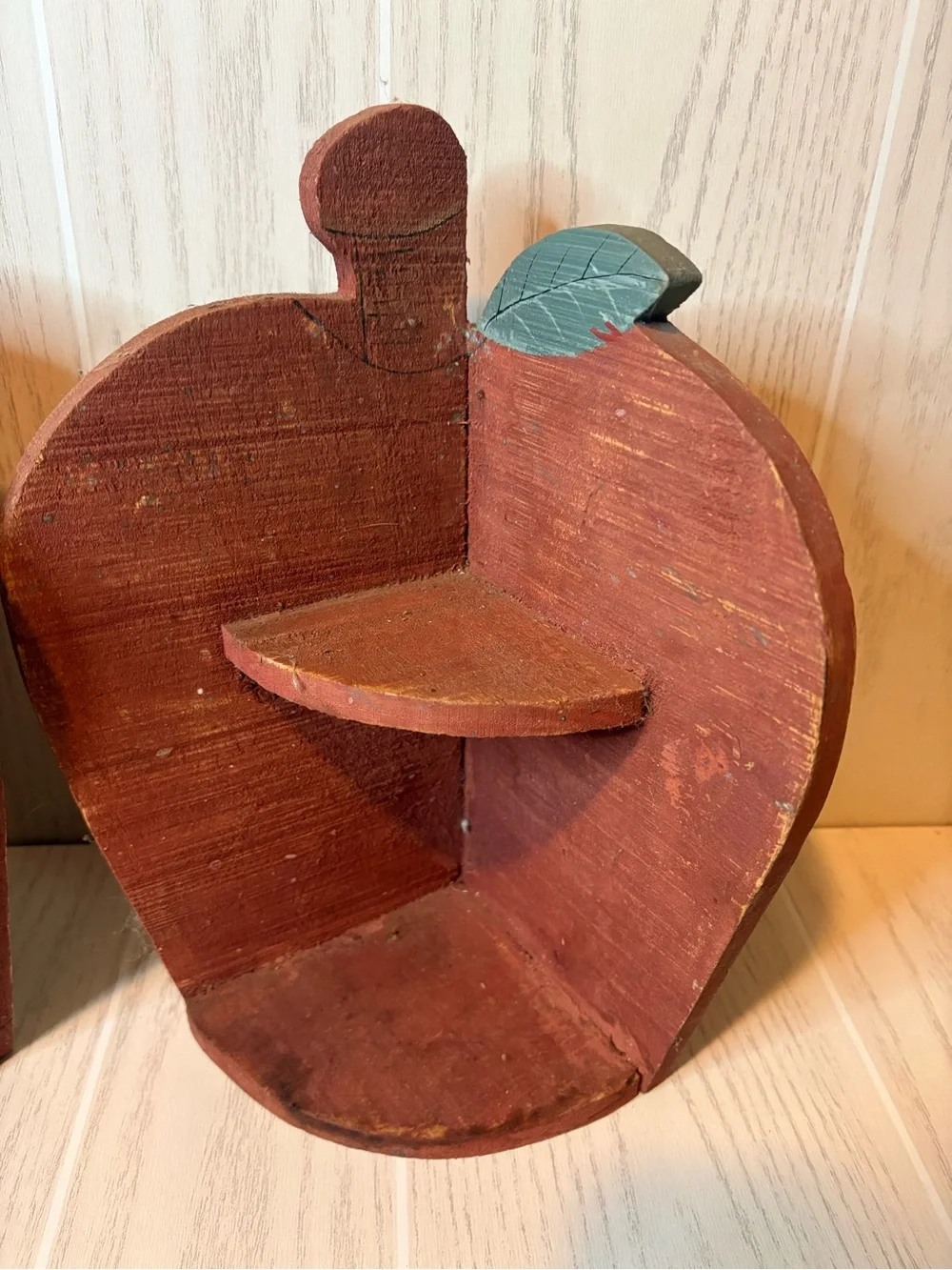 Wooden Apple-Shaped Wall Shelf Rack Set Of 2 Kitsch